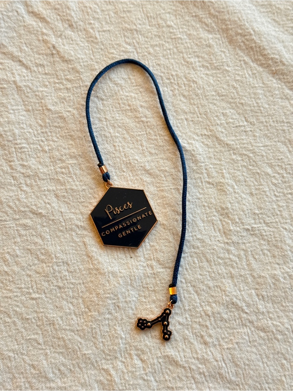 Hexagon Pisces Zodiac Enamel Bookmark in Navy and Gold Tones